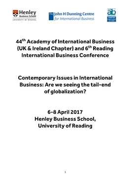 44Th Academy of International Business (UK & Ireland Chapter