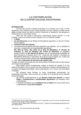 La Contemplación En La Espiritualidad Agustiniana María De Los Ángeles García Rojo, OSA