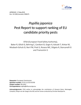 Popillia Japonica Pest Report to Support Ranking of EU Candidate Priority Pests