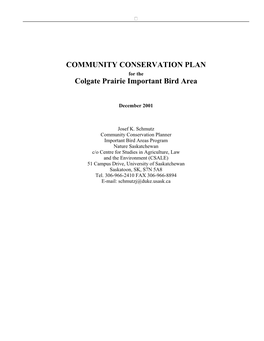 COMMUNITY CONSERVATION PLAN Colgate Prairie Important Bird Area