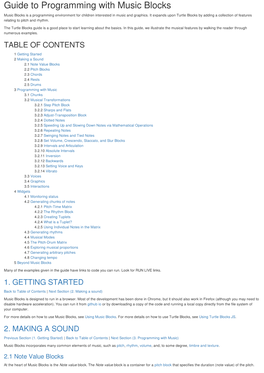 Guide to Programming with Music Blocks Music Blocks Is a Programming Environment for Children Interested in Music and Graphics