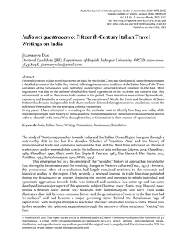 Fifteenth-Century Italian Travel Writings on India