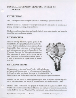 Physical Educationt Learning Packet # 3 Tennis