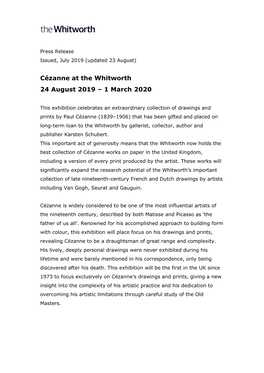 Cézanne at the Whitworth PRESS RELEASE 30 July 2019 Final