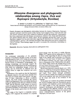 Allozyme Divergence and Phylogenetic Relationships Among Capra, Ovis and Rupicapra (Artyodactyla, Bovidae)