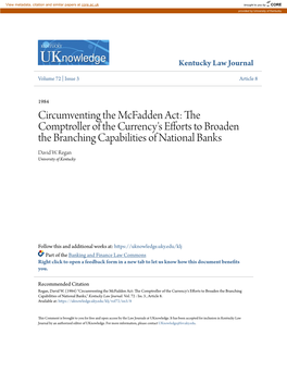 Circumventing the Mcfadden Act: the Comptroller of the Currency's Efforts to Broaden the Branching Capabilities of National Banks David W