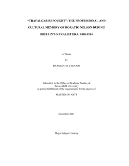 The Professional and Cultural Memory of Horatio Nelson During Britain's