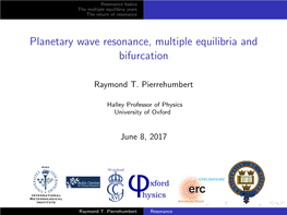 Planetary Wave Resonance, Multiple Equilibria and Bifurcation