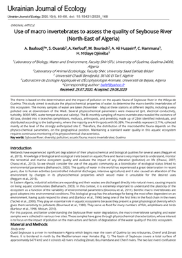 Use of Macro Invertebrates to Assess the Quality of Seybouse River (North-East of Algeria)