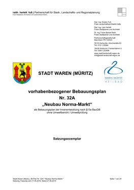 STADT WAREN (MÜRITZ) Vorhabenbezogener Bebauungsplan Nr