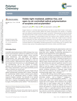 Visible-Light-Mediated, Additive-Free, and Open-To-Air Controlled Radical Polymerization Cite This: Polym