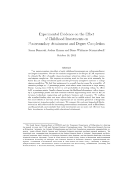 Experimental Evidence on the Effect of Childhood Investments on Postsecondary Attainment and Degree Completion