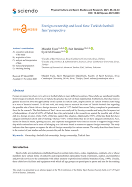 Foreign Ownership and Local Fans: Turkish Football Fans' Perspective