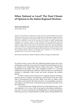 When National Or Local? the Dual Climate of Opinion in the Italian Regional Elections