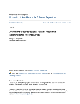 An Inquiry Based Instructional Planning Model That Accommodates Student Diversity