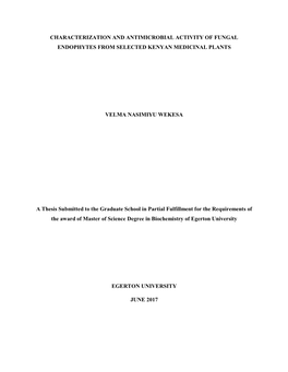 Characterization and Antimicrobial Activity of Fungal Endophytes from Selected Kenyan Medicinal Plants
