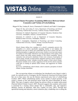 School Climate Perception: Examining Differences Between School Counselors and Victims of Cyberbullying