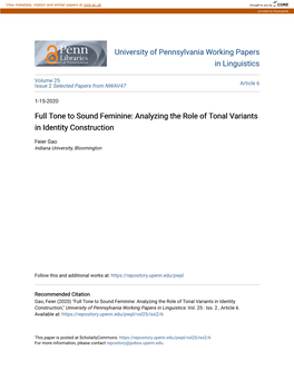 Full Tone to Sound Feminine: Analyzing the Role of Tonal Variants in Identity Construction