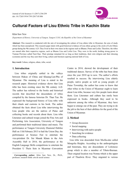Cultural Factors of Lisu Ethnic Tribe in Kachin State