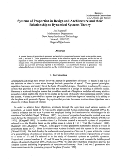 Systems of Proportion in Design and Architecture and Their Relationship to Dynamical Systems Theory