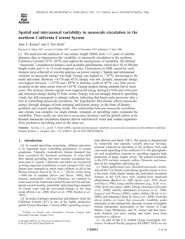 Spatial and Interannual Variability in Mesoscale Circulation in the Northern California Current System Julie E