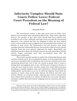 Inferiority Complex: Should State Courts Follow Lower Federal Court Precedent on the Meaning of Federal Law?