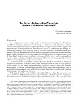Las Cortes Y La Generalidad Valenciana Durante El Reinado De Don Martín*