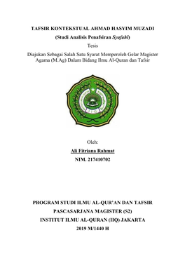 Tafsir Kontekstual Ahmad Hasyim Muzadi