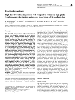 Conditioning Regimens High-Dose Treosulfan in Patients with Relapsed Or Refractory High-Grade Lymphoma Receiving Tandem Autologous Blood Stem Cell Transplantation