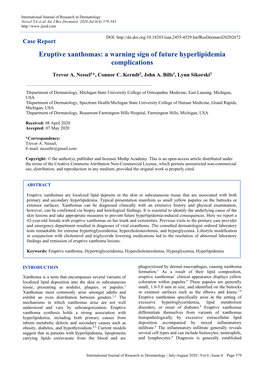 Eruptive Xanthomas: a Warning Sign of Future Hyperlipidemia Complications