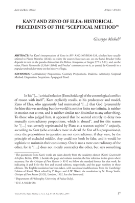 Kant and Zeno of Elea: Historical Precedents of the “Sceptical Method”1