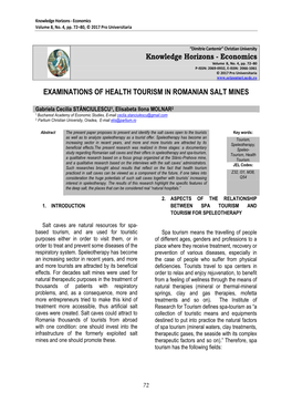 Economics EXAMINATIONS of HEALTH TOURISM in ROMANIAN
