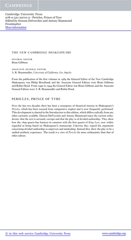 Pericles, Prince of Tyre Edited by Doreen Delvecchio and Antony Hammond Frontmatter More Information