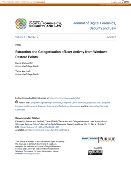 Extraction and Categorisation of User Activity from Windows Restore Points