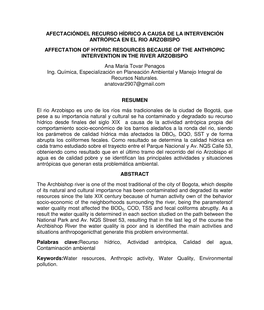 Afectacióndel Recurso Hídrico a Causa De La Intervención