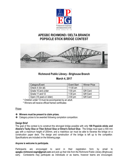 Apegbc Richmond / Delta Branch Popsicle Stick Bridge Contest