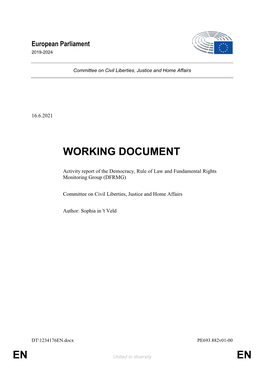 Activity Report of the Democracy, Rule of Law and Fundamental Rights Monitoring Group (DFRMG)