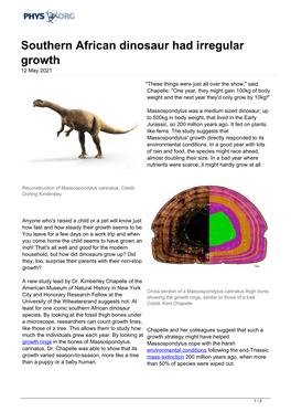 Southern African Dinosaur Had Irregular Growth 12 May 2021