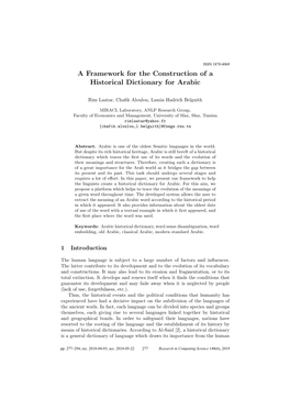 A Framework for the Construction of a Historical Dictionary for Arabic