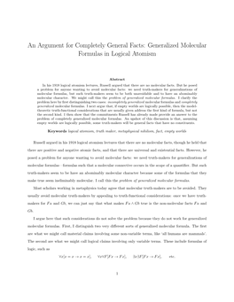 An Argument for Completely General Facts: Generalized Molecular Formulas in Logical Atomism