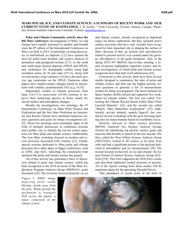 Mars Polar, Ice, and Climate Science: a Summary of Recent Work and Our Current State of Knowledge