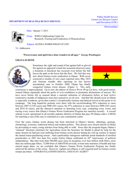 Public Health Service Centers for Disease Control and Prevention (CDC) Memorandum Date: January 7, 2011 From: WHO Collaborat