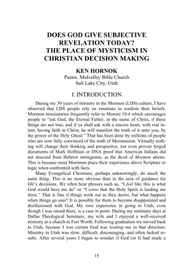 Does God Give Subjective Revelation Today? the Place of Mysticism in Christian Decision Making