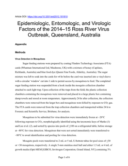 Epidemiologic, Entomologic, and Virologic Factors of the 2014–15 Ross River Virus Outbreak, Queensland, Australia