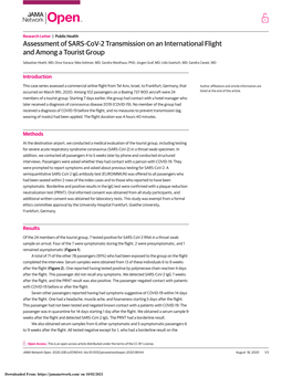 Assessment of SARS-Cov-2 Transmission on an International Flight and Among a Tourist Group