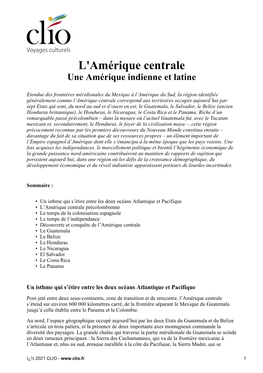 L'amérique Centrale Une Amérique Indienne Et Latine