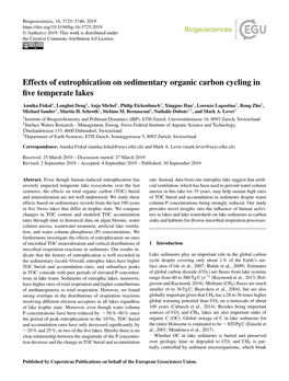 Effects of Eutrophication on Sedimentary Organic Carbon Cycling in ﬁve Temperate Lakes