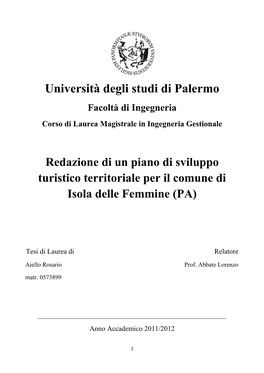 Aiello Rosario Tesi Di Laurea Piano Di Sviluppo Turistico Di Isola Delle Femmine