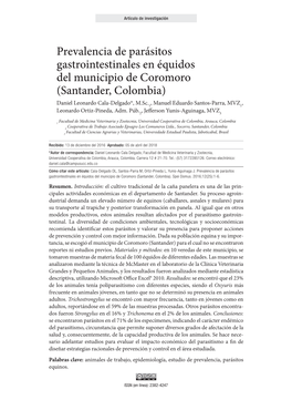 Prevalencia De Parásitos Gastrointestinales En Équidos Del Municipio De Coromoro (Santander, Colombia)