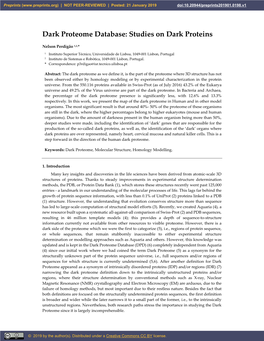 Dark Proteome Database: Studies on Dark Proteins